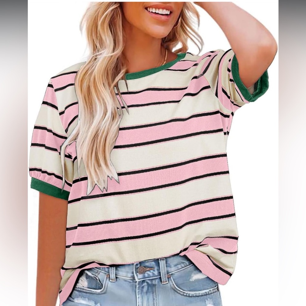 Striped Pink and Green Women's Top XXL